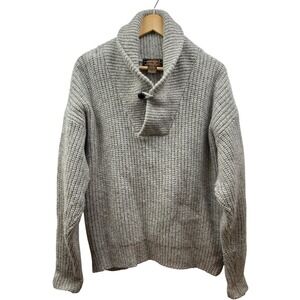 Eddie Bauer Sweater Mens L‎ Shawl Collar Wool Blend Taupe Fisherman Pullover Vtg